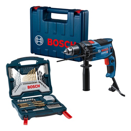 Kit Furadeira Impacto Bosch GSB 16 RE 850W 110V + Jogo de Pontas e Brocas X-Line 70 Peças