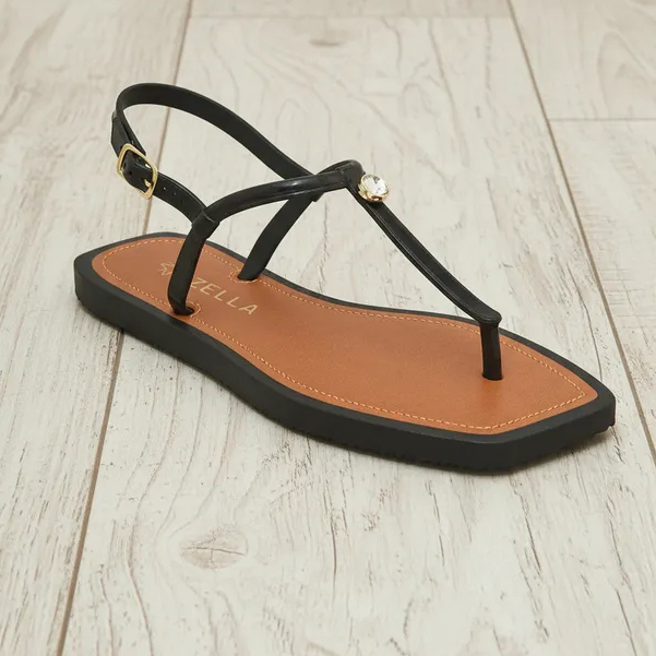 Sandália Rasteira Feminina Zella Slim Tiras Finas, Flat Minimalista, Leve e Confortável, Verão 2025