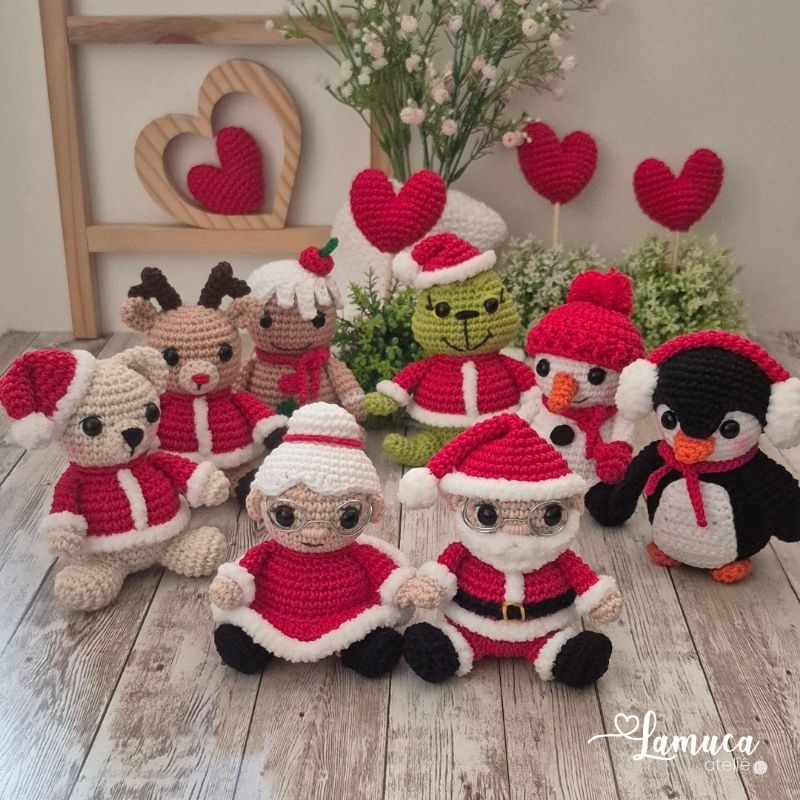 Kit de Natal Amigurumi Boneco de Neve Grinch Rena Pinguim, Boneco Gengibre, Urso Natalino, Papai e Mamãe Noel Crochê