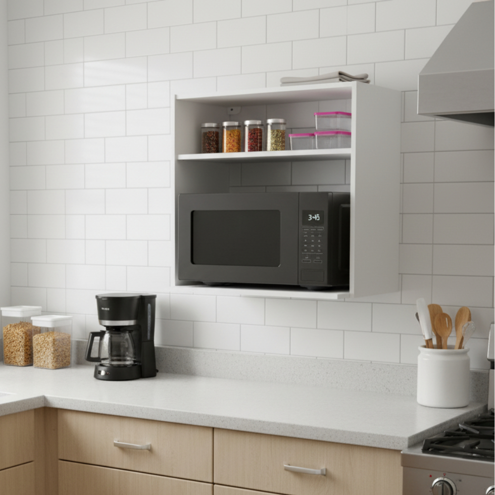 Nicho Suporte Duplo Parede 60cm para Air Fryer Branco MDF