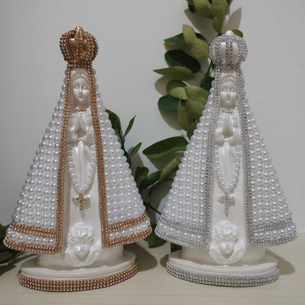 Imagem Nossa Senhora Aparecida 25cm Pérola Branca Dourada ou Prata