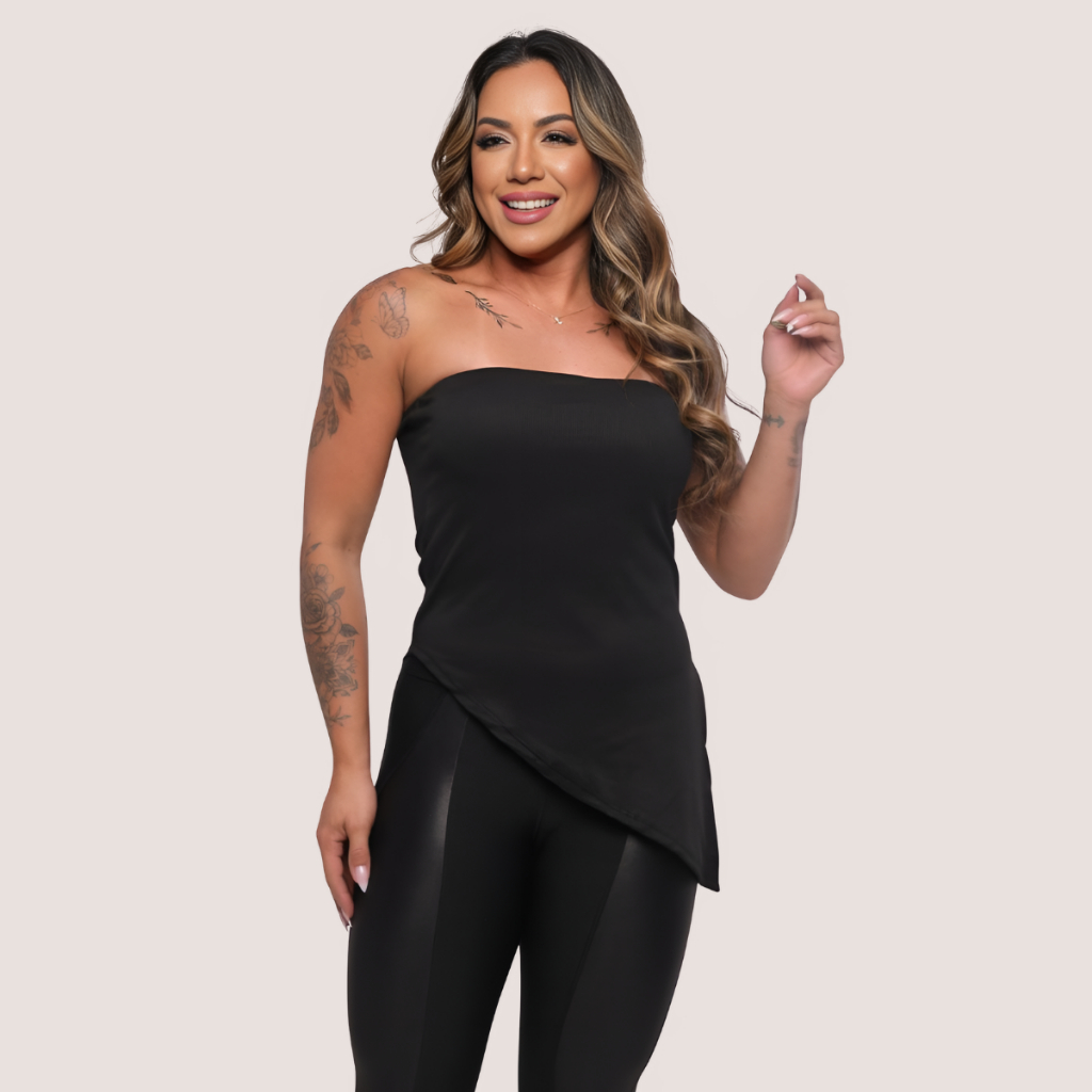Blusa Tomara Que Caia Assimétrica Com Bojo Malha Ribana Canelada Estilosa Tendência