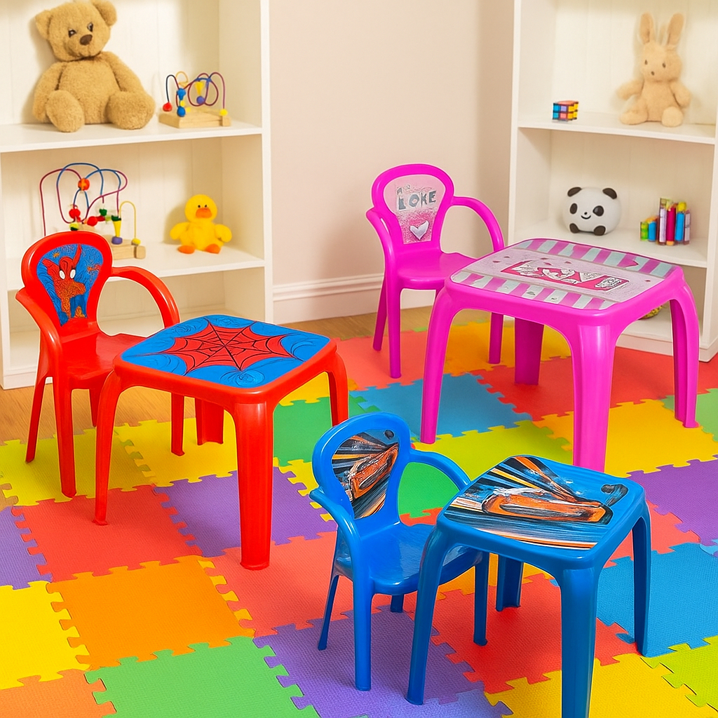 Kit Mesa Mesinha Com Cadeira Decorada Plástico Resistente Brinquedo Didático Brincadeiras Escolar