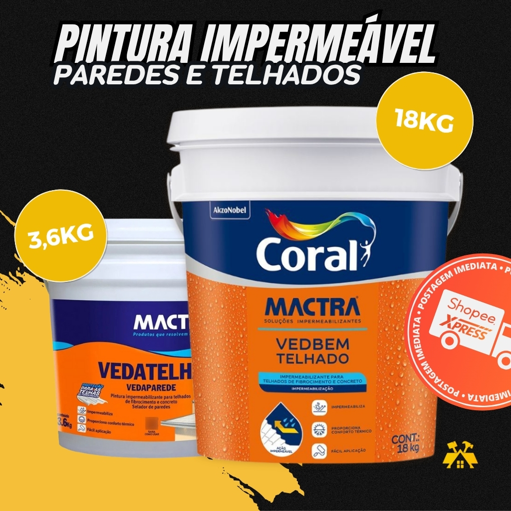 Tinta Impermeabilizante Emborrachada Flexível Mactra 18kg Branco Veda Telha e Parede Coral blindagem