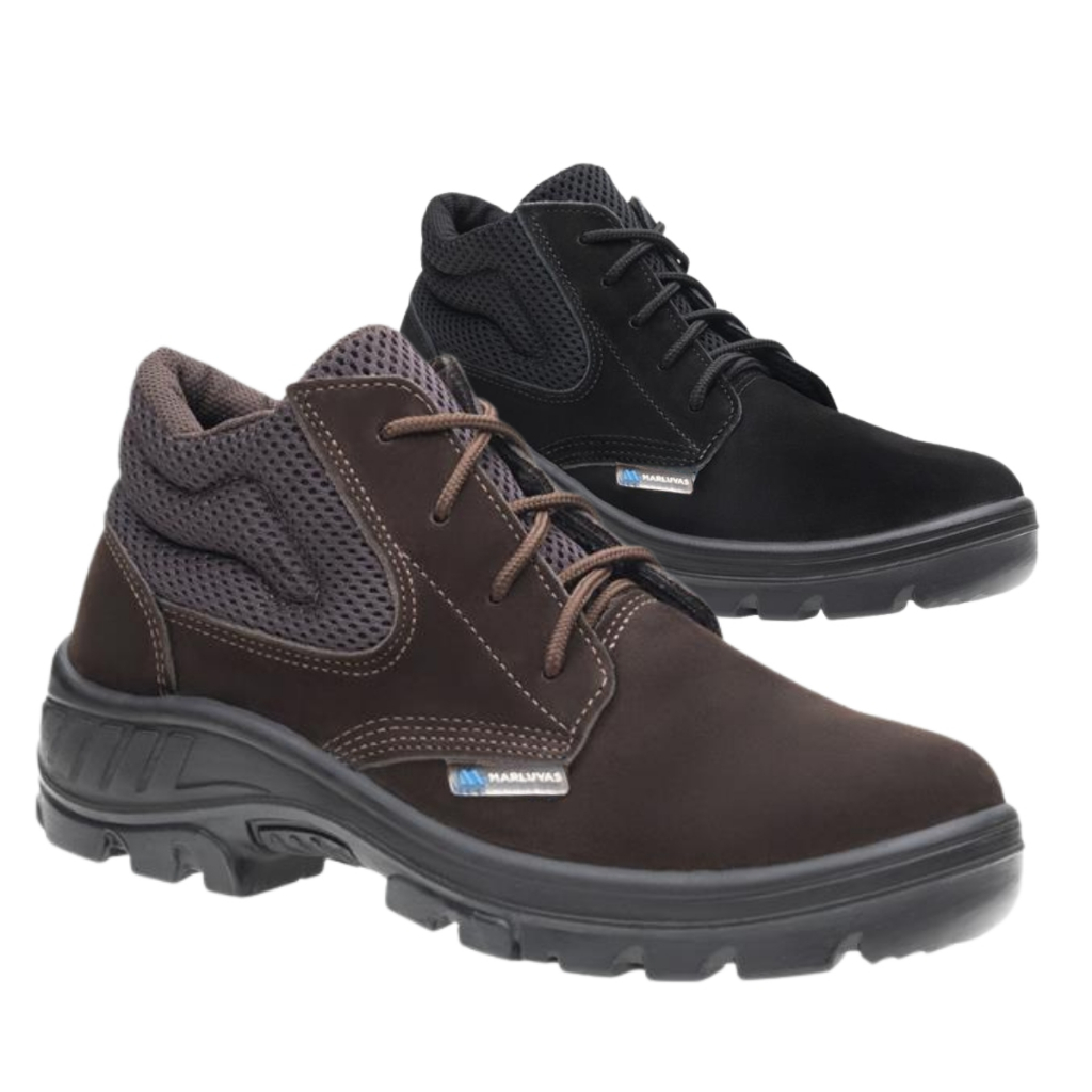 Bota Botina de Segurança EPI 95B26 Marluvas Original Cadarço Couro Nobuck Bico PVC