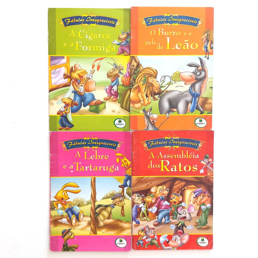 4 Livros Fábulas Inesquecíveis - O Burro E A Pele De Leão / A Assembléia Dos Ratos / A Cigarra E A Formiga / A Lebre E A