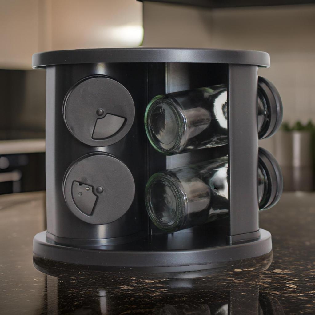 Porta Temperos E Condimentos Giratório Com 6 Potes De Vidro em Oferta na Shopee