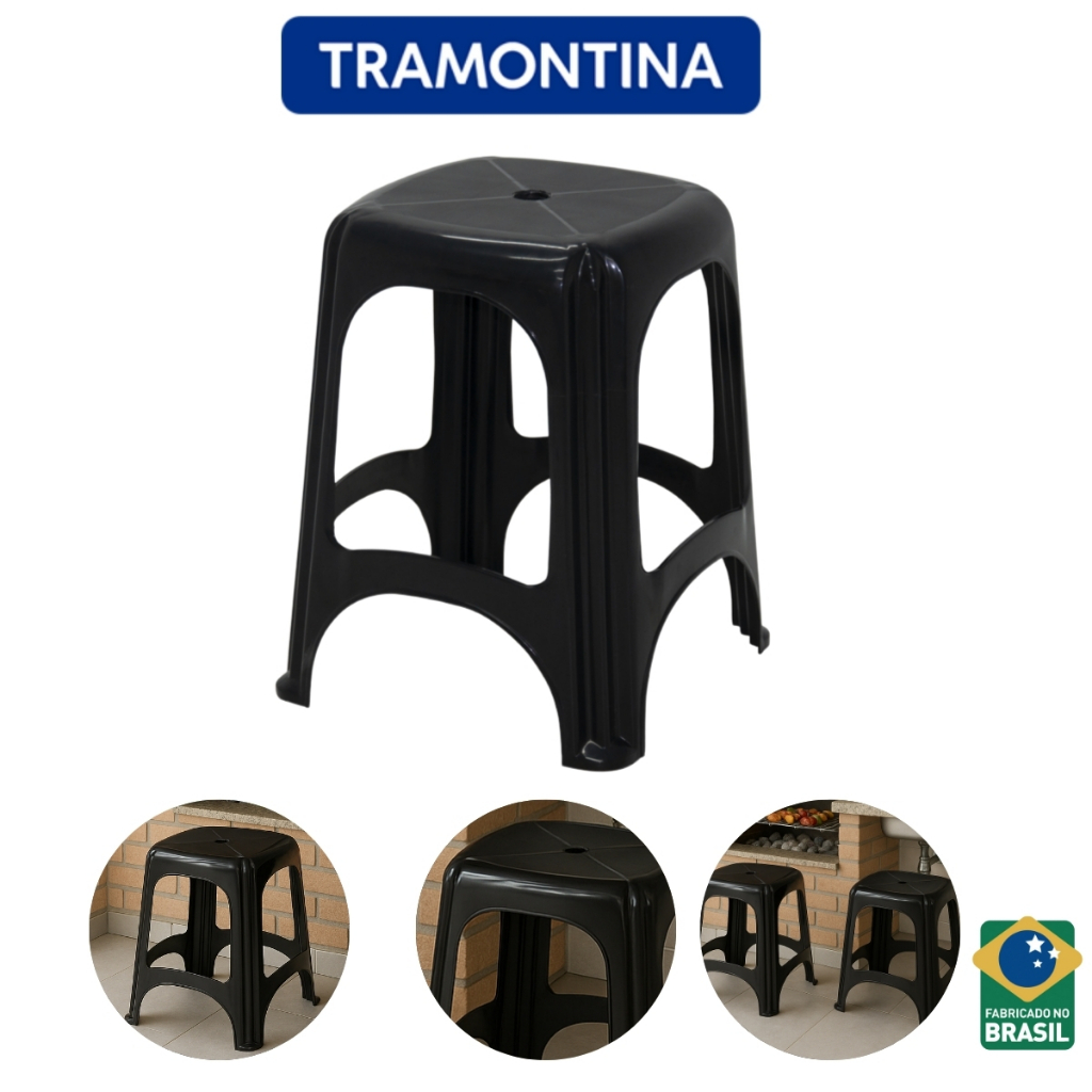 Banqueta Plástica Resistente Niterói Suporta Até 100Kg Preta Tramontina em Oferta na Shopee
