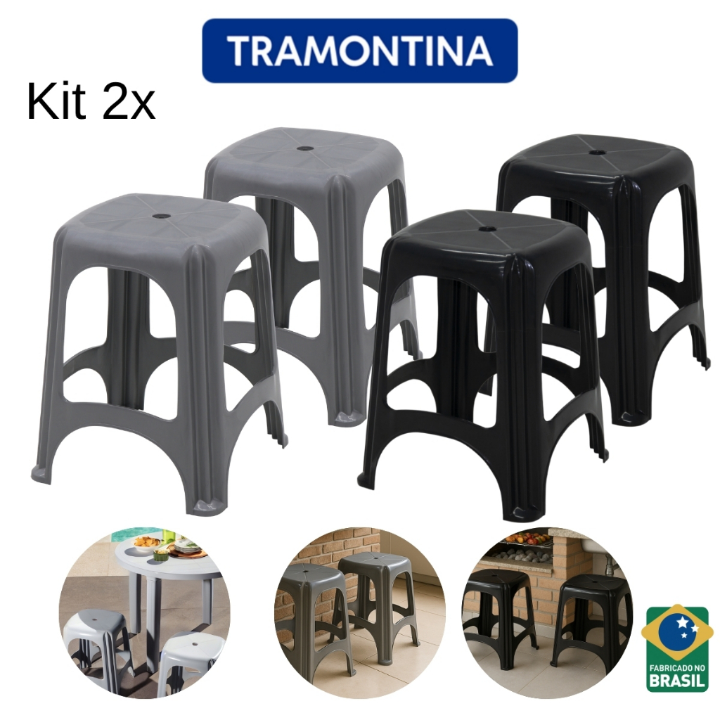 Kit 02 Banquetas Banco Plástico Resistente Suporta Até 100Kg Tramontina em Oferta na Shopee