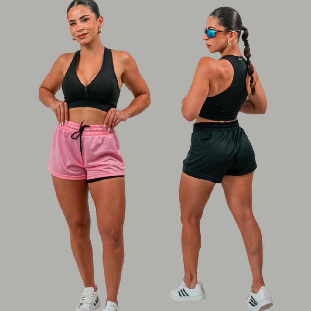KIT 2 Short feminino bermuda dry fit bermuda dupla compressão bolso academia treino caminhada