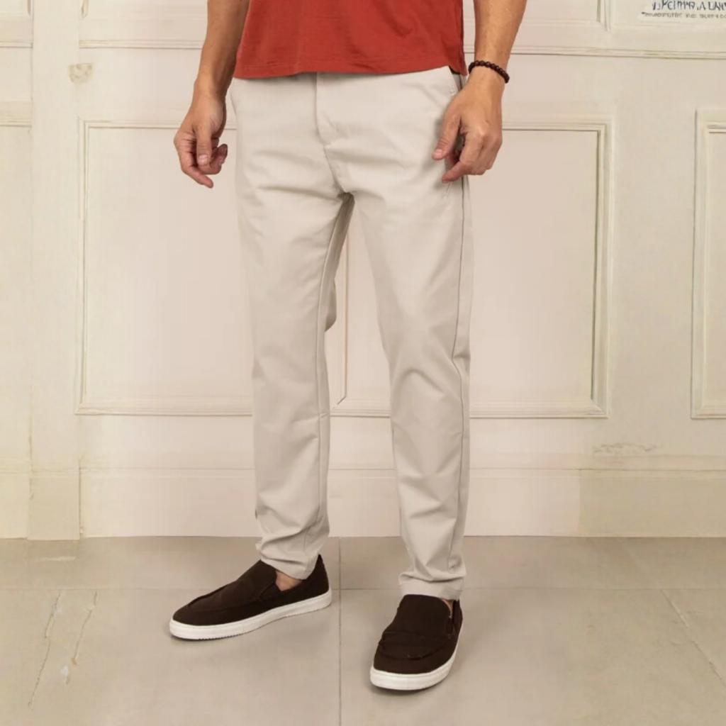 Calça Masculina Alfaiataria Com Bolso Tecido Premium Elastano Verão Cintura Média Larga Com Bolso