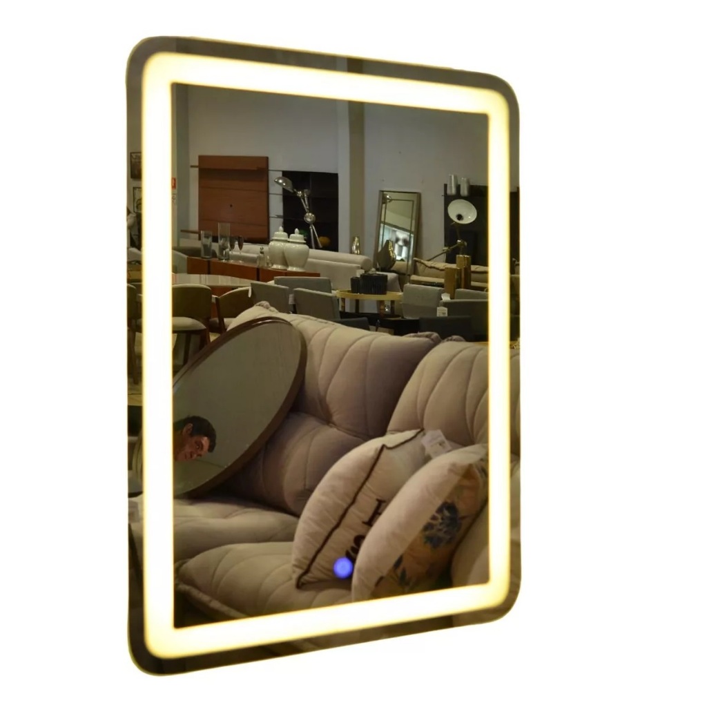 Espelho Prime Orgânico Touch 80x60 Jateado Maquiagem Banheiro Sala LED EM 3 CORES