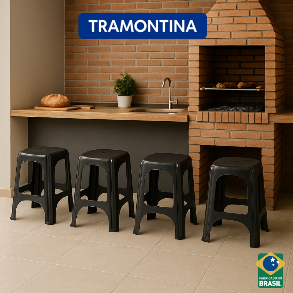 Kit 4 Peças Banquetas Niteroi Cor Preta Tramontina Até 100kg em Oferta na Shopee