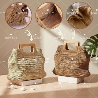 Bolsa de Palha Chic com Alças de Madeira Com zíper, Praia de Verão Pode ser Usada de Duas Maneiras em Oferta na Shopee