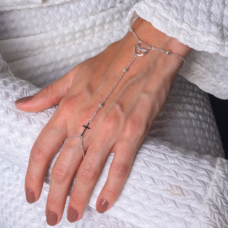 Pulseira de Mão Espirito Santo com Banho em Prata 925 em Oferta na Shopee