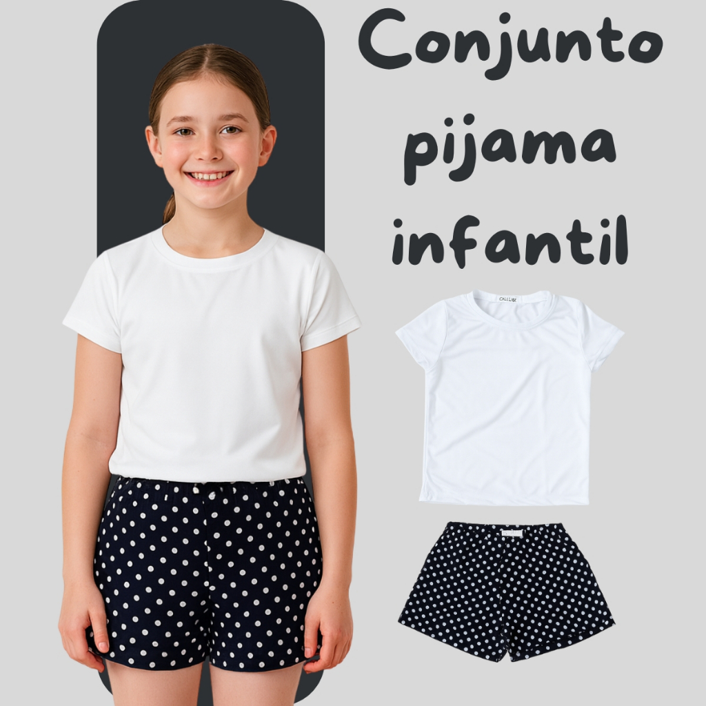 Pijama Conjunto De Blusa E Shorts Infantil Estampado Menina Verão Fresquinho 003-A