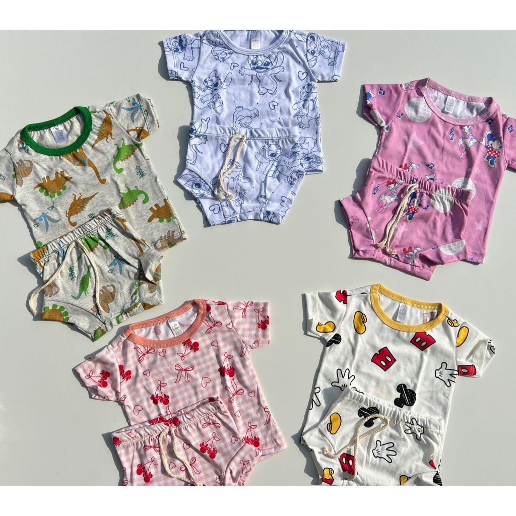 Conjunto Verão 10 Peças Sortido 100% Algodão Malha Suedine Ribana Malha Verão Menina Menino Infantil