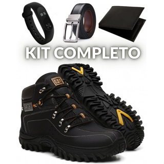 Bota Masculina Caterpillar Em Couro Resistente + Carteira + Relogio + Cinto em Oferta na Shopee