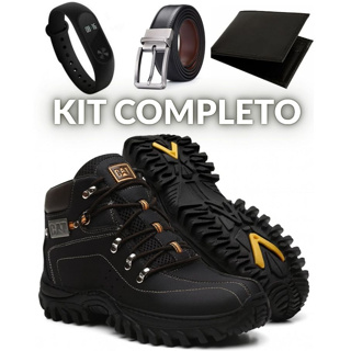 Bota Caterpillar Em Couro Reforçado + Cinto + Carteira + Relógio em Oferta na Shopee