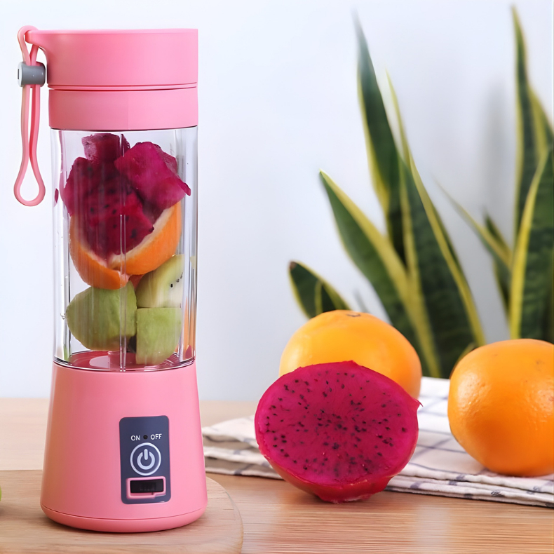 Mini Liquidificador Portátil 380ml - Shake com 6 Lâminas, USB Recarregável, para Bebidas e Vitaminas