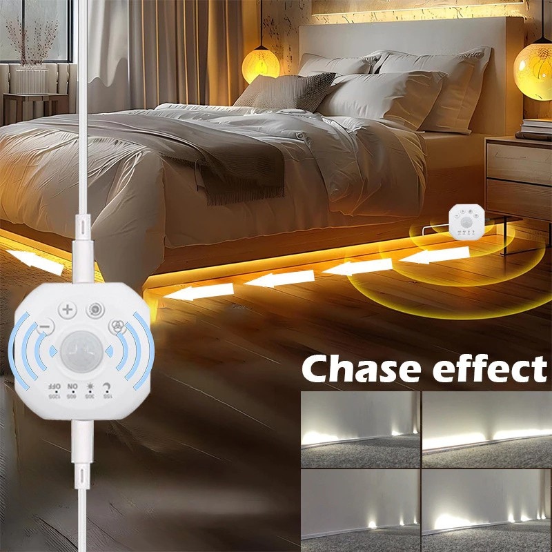 Fita LED Neon com Sensor de Movimento, Efeito Perseguição, p/ Escadas e Decoração 5 Metros Com Fonte