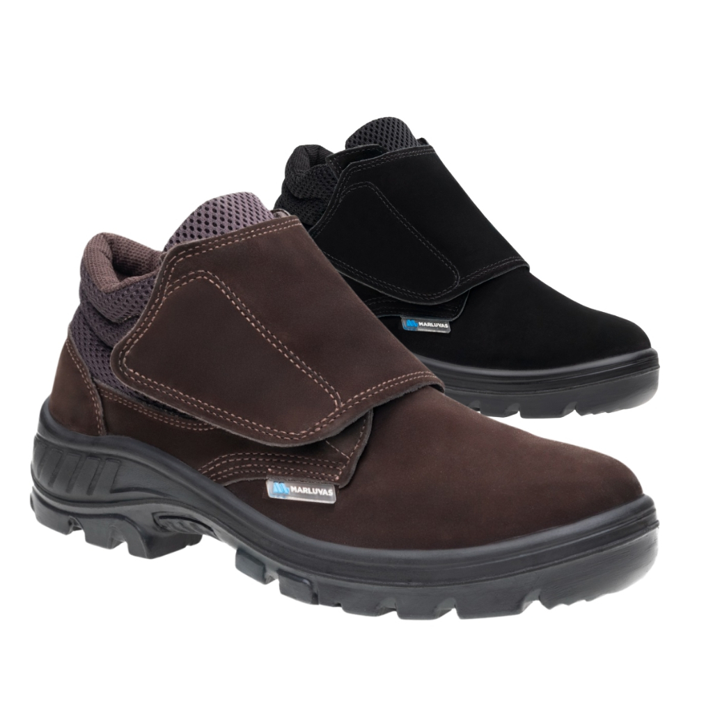Bota Botina Trabalho Segurança Velcro Marluvas Original 95B26 Couro Nobuck Bico PVC