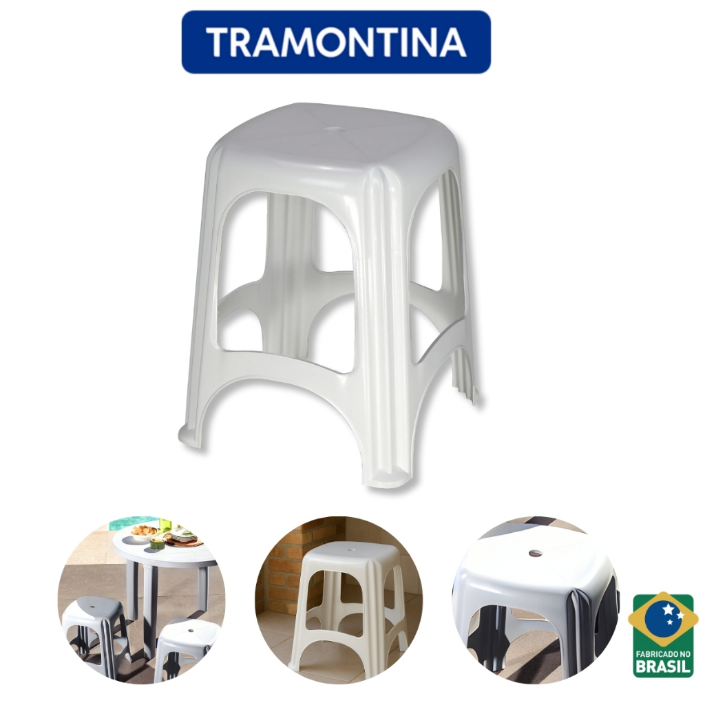 Banqueta Niterói Branco Polipropileno Banquinho Plástico Até 100kg Tramontina em Oferta na Shopee