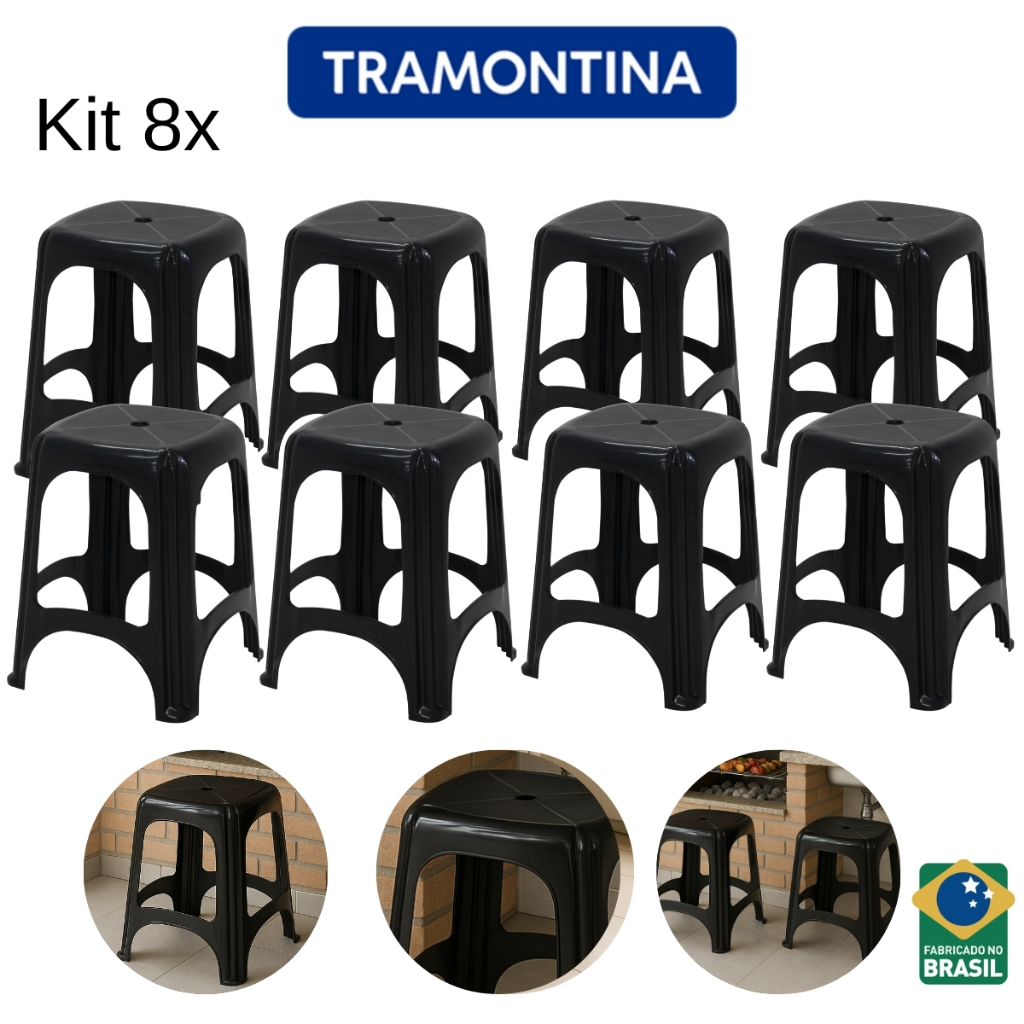 Kit Jogo com 8 Banquetas Plásticas Resistente Niterói Bancos Para Bar Tramontina em Oferta na Shopee