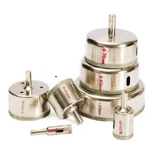 Jogo Broca Serra Copo Diamantada Porcelanato Vidro Espelho Mármore 7 Peças 10/25/40/55/70/80/100mm