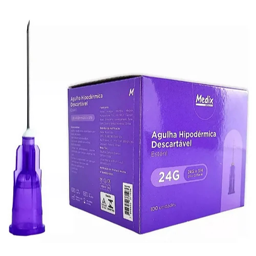 Agulha Hipodérmica Descartável Medix 20x0,55mm 24G - Caixa com 100 un Roxa em Oferta na Shopee