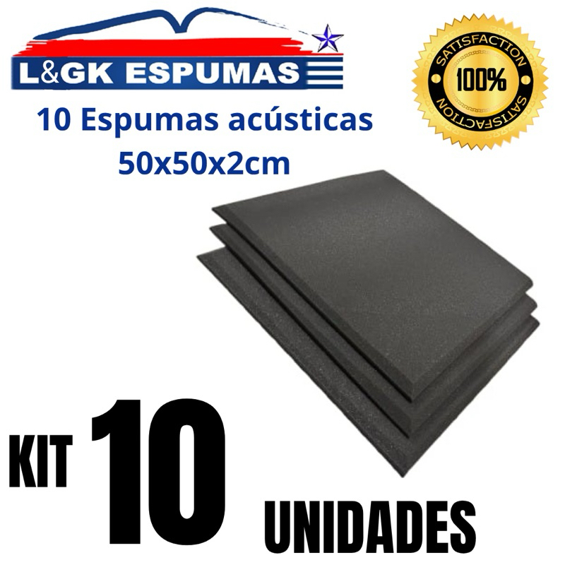 Kit 10 Espumas acústicas - Tamanho: 50x50x2cm. Revestimento para Igrejas,podcast,home office,etc