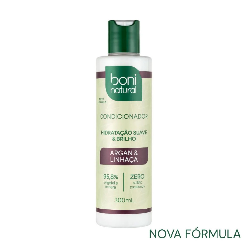 Condicionador Boni Natural Argan e Linhaça 300ml - Vegano, Sem Parabeno
