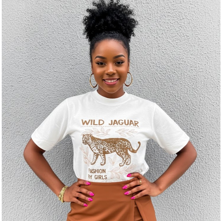 Blusa T-Shirt Gola Alta Feminino Estampado Jaguar 100% Algodão em Oferta na Shopee