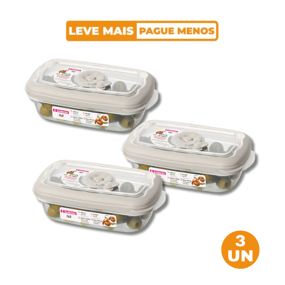 Kit 3 Potes Plásticos Retangulares Herméticos Capuccino 430ml Flor Sanremo em Oferta na Shopee
