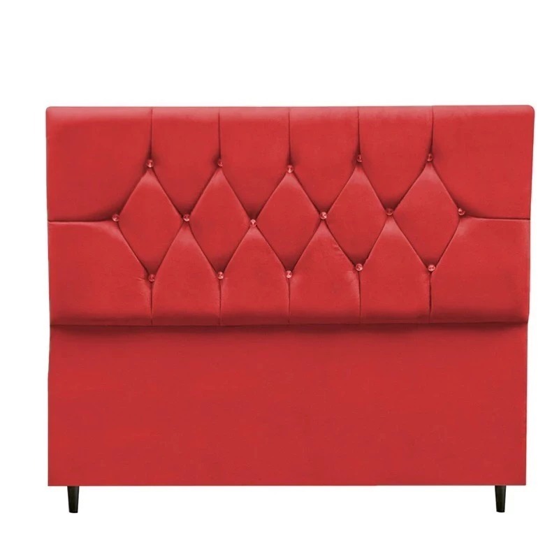 Cabeceira de Cama Modelo Giovana Tecido Suede Estofado Detalhes em Cristais Para Cama Box Solteiro Casal Queen e King