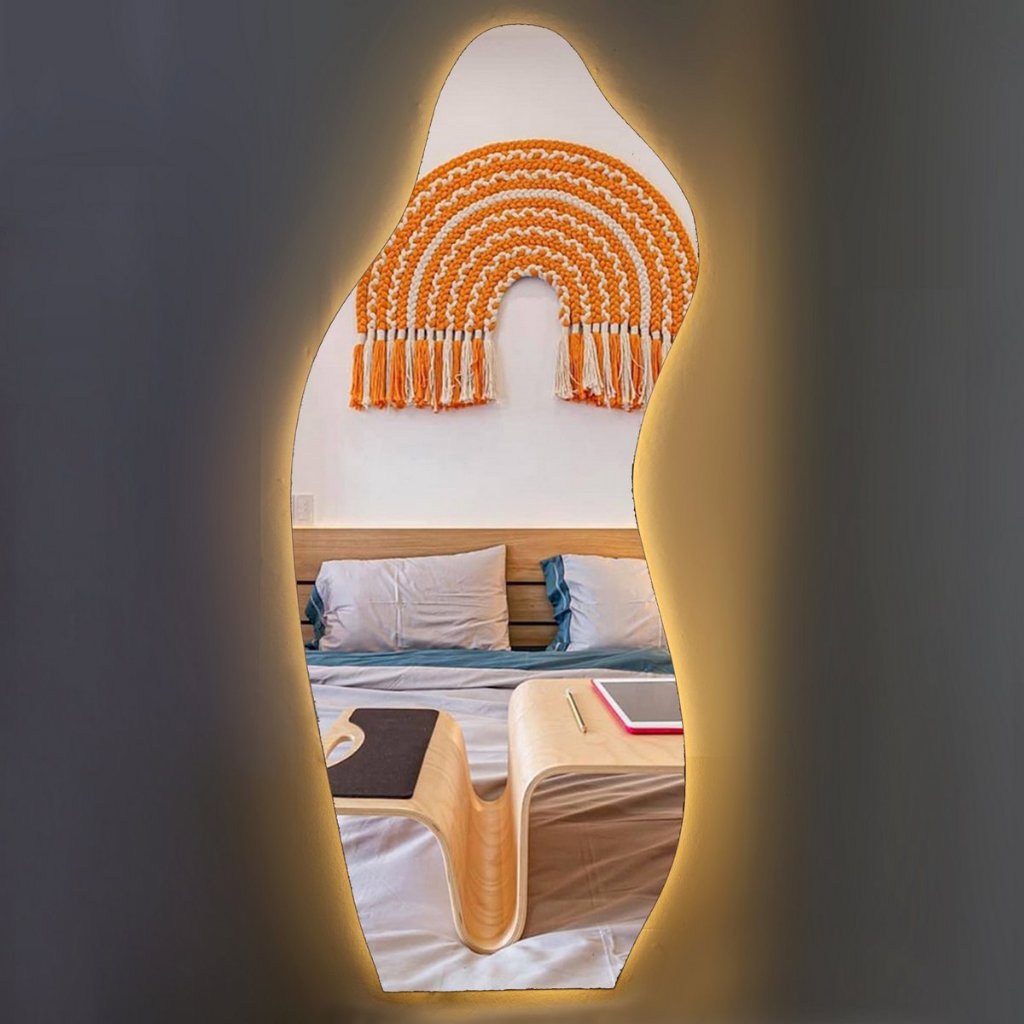 Espelho Orgânico 100x50 Grande Lapidado Led decorativo, Moderno, Sala, Provador