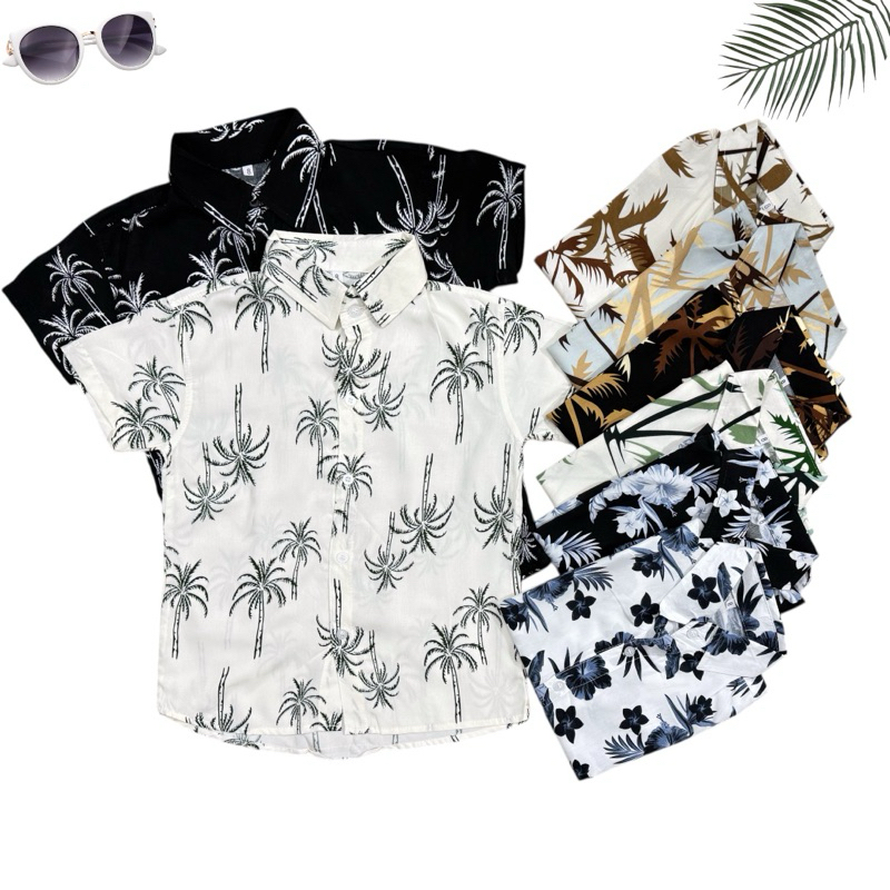 Camisa Social Masculino Infantil Estampada Floral Com Manga Curta Linha Premuim三 em Oferta na Shopee