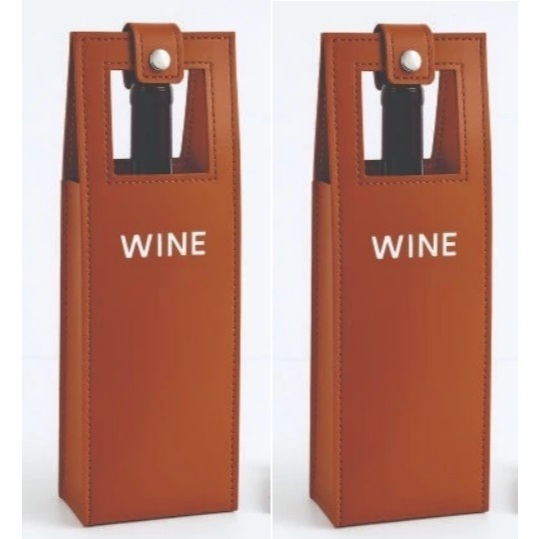 2 un Bolsa Porta Vinho Couro Sintético para Garrafa de 1 Litro WINE Marrom