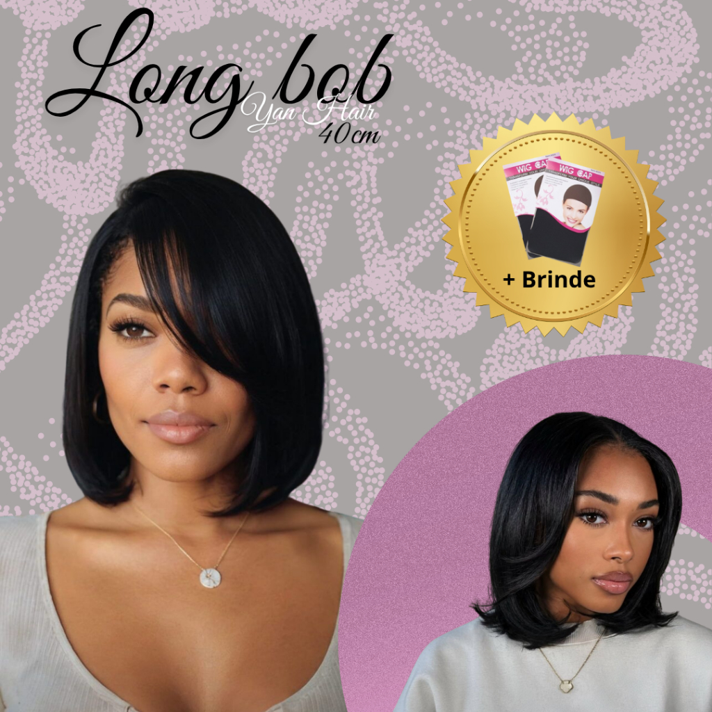 Peruca Curta Long Bob 40cm - Corte Moderno, Fibra de Alta Qualidade | Yan Hair em Oferta na Shopee