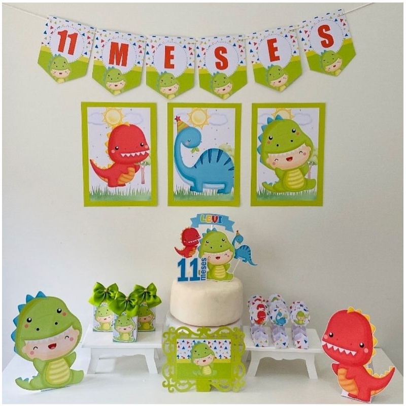 Kit Festa Dinossauro Baby Personalizado Só um Bolinho | Mesversário Aniversário | Lembrancinha