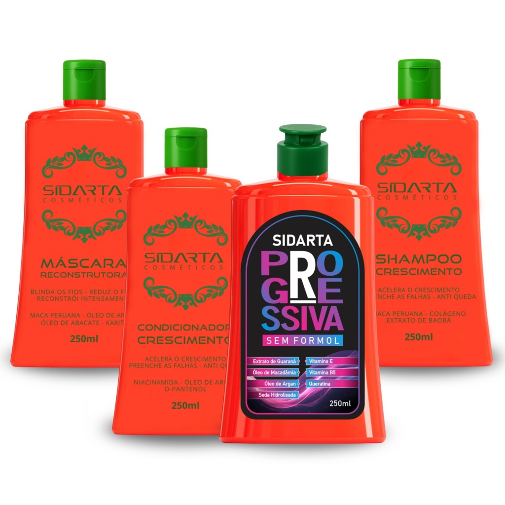 🥇KIT Super Progressiva (4F) Sidarta: Escova Progressiva orgânica + Shampoo + Máscara + Selador 🥇