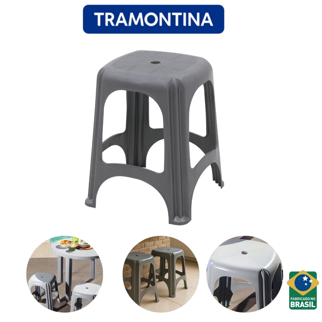 Banquinho Banqueta de Plástico Cinza até 100kg Tramontina em Oferta na Shopee