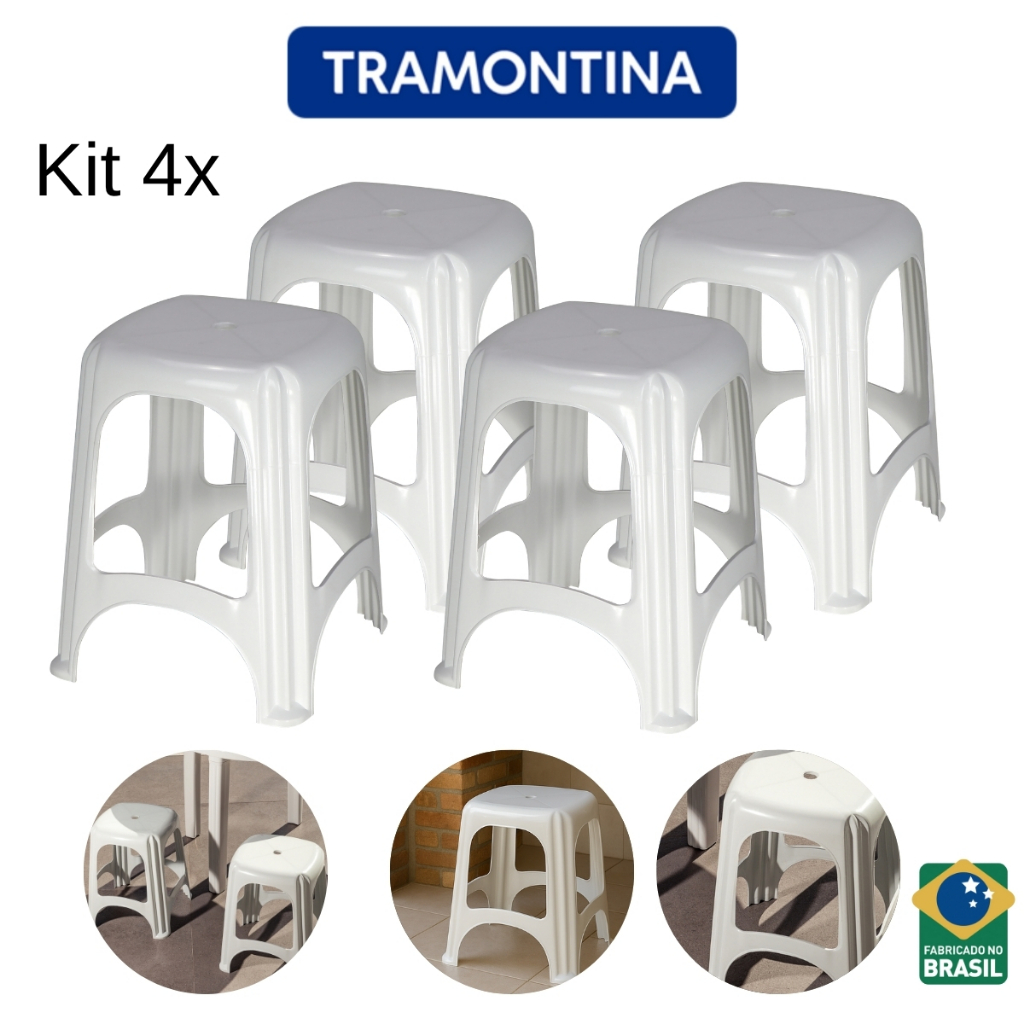 Kit 04 Banquetas Banco Peças Niteroi Branca Tramontina Até 100kg em Oferta na Shopee