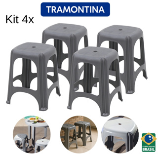 Jogo com 4 banquetas tramontina niteroi cinza até 100kg em Oferta na Shopee