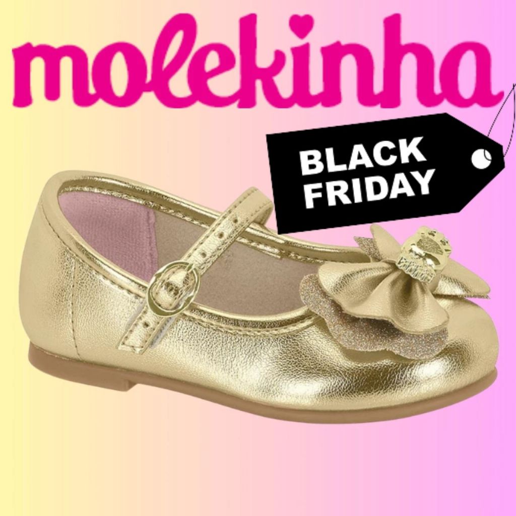 Sapatilha Baby Menina Molekinha Laço Dourada Festas | Lançamento! | Original Molekinha!