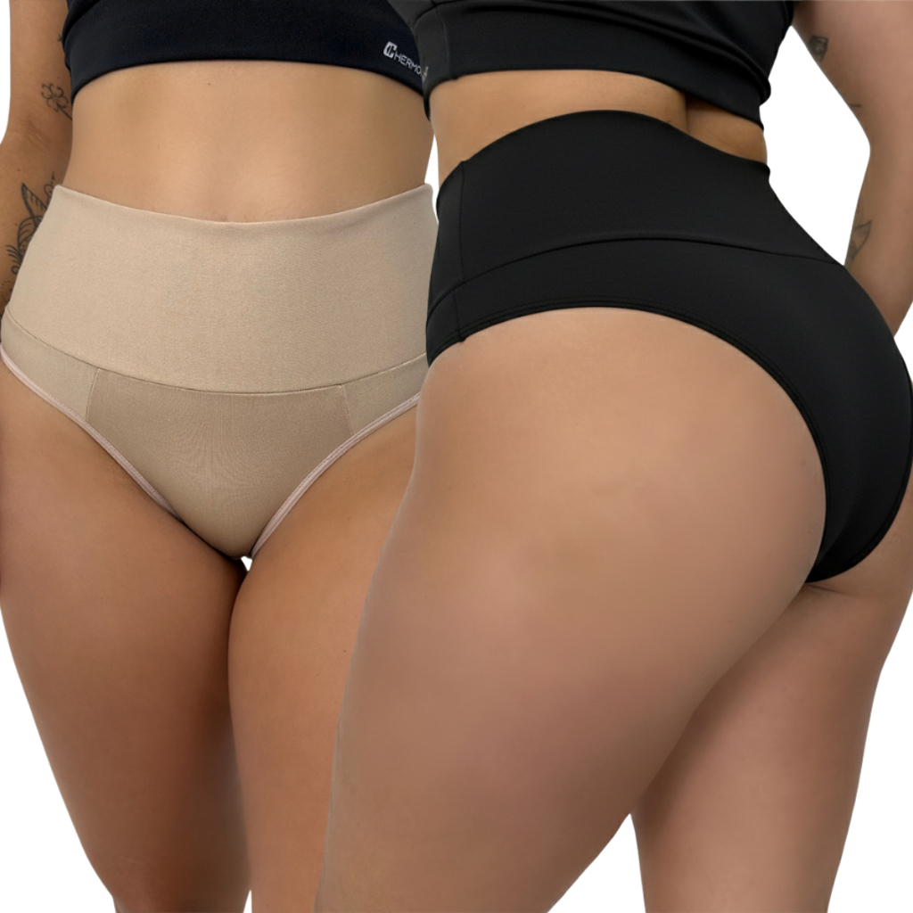 Kit 2 Calcinha Cinta Cintura Alta Modeladora Seca Barriga Chermont Fitness em Oferta na Shopee