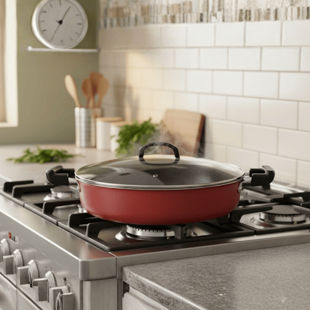 Tacho Panela Grande Disco de Arado Alumínio Antiaderente 40cm Com Tampa De Vidro Cor Vermelho