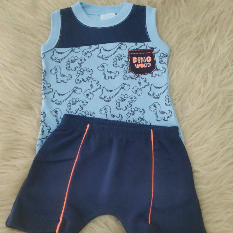 Conjunto Baby Masculino Camiseta Regata e Bermuda Moletinho