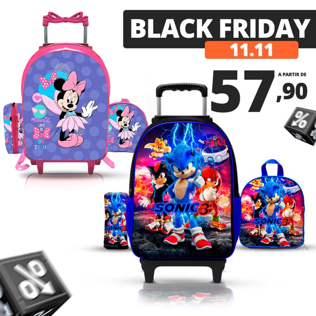 KIT mochila Escolar Infantil Com lancheira e estojo - Rodinhas de silicone