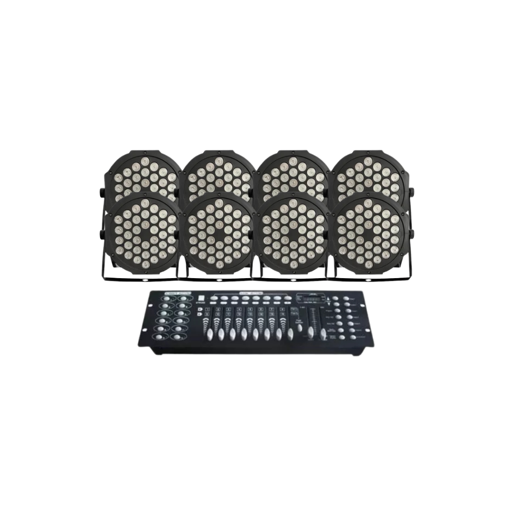 Kit 8 Canhão Refletor Led Rgbw 36 Leds Dmx Slim + Mesa Dmx